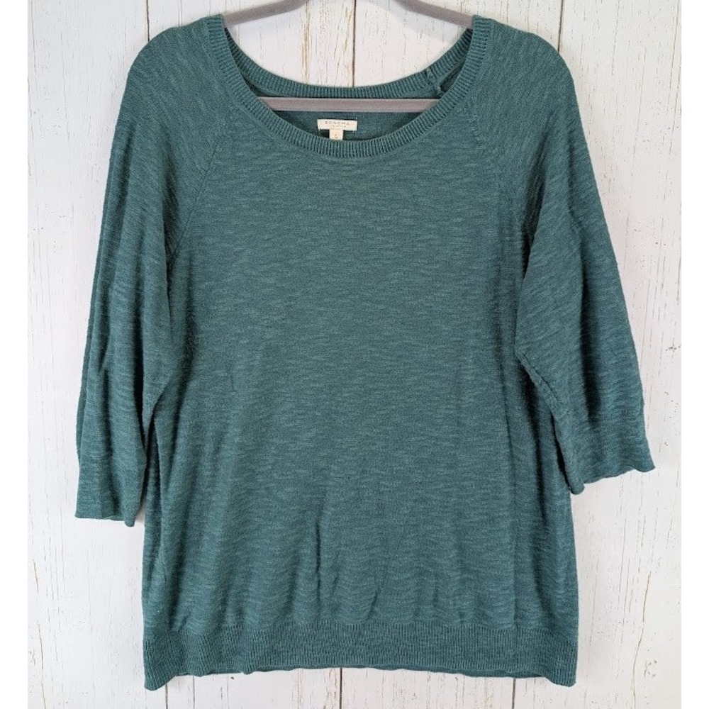 Sonoma Size Large Green Knit Rayon Cotton 3/4 Sleeve Womens Top